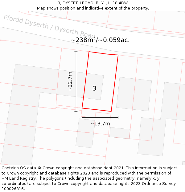 3, DYSERTH ROAD, RHYL, LL18 4DW: Plot and title map