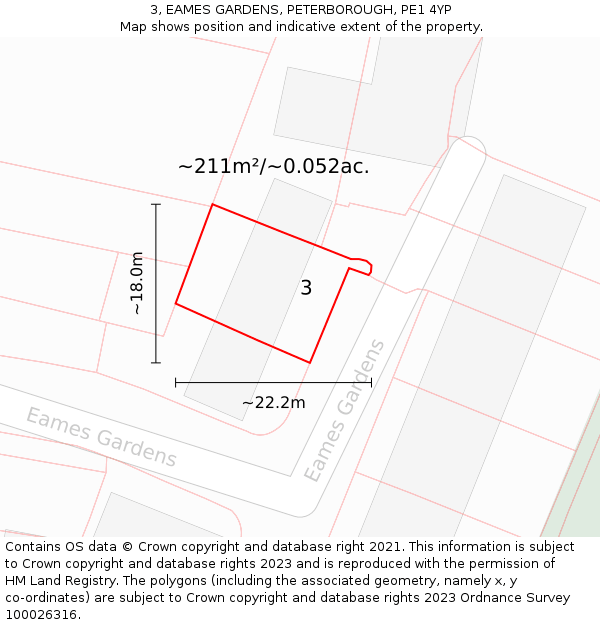 3, EAMES GARDENS, PETERBOROUGH, PE1 4YP: Plot and title map