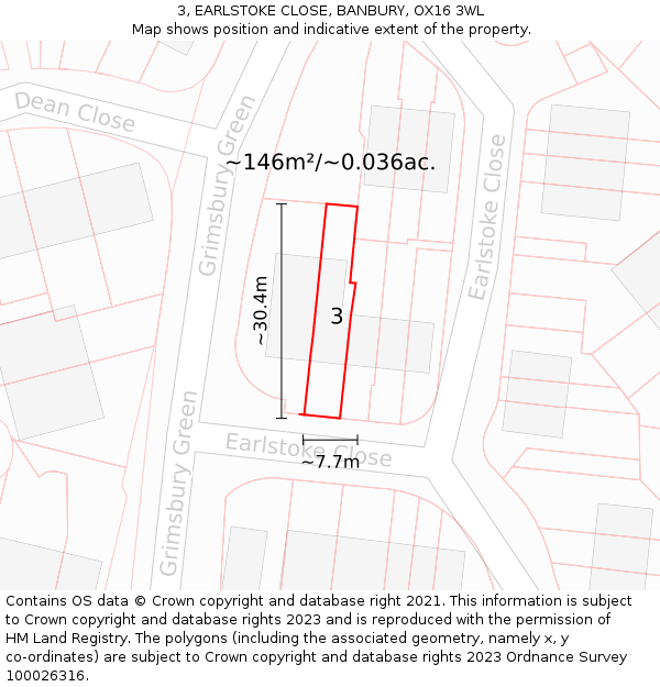 3, EARLSTOKE CLOSE, BANBURY, OX16 3WL: Plot and title map