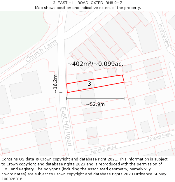 3, EAST HILL ROAD, OXTED, RH8 9HZ: Plot and title map