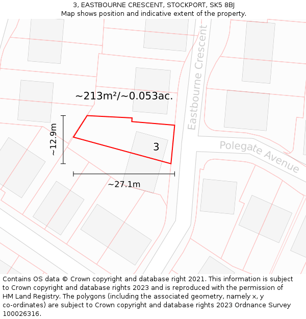 3, EASTBOURNE CRESCENT, STOCKPORT, SK5 8BJ: Plot and title map
