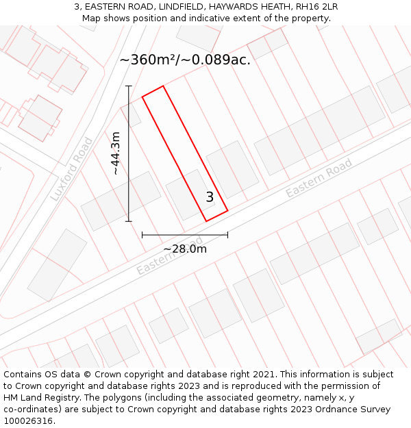 3, EASTERN ROAD, LINDFIELD, HAYWARDS HEATH, RH16 2LR: Plot and title map