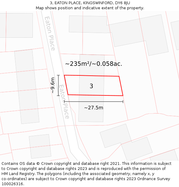 3, EATON PLACE, KINGSWINFORD, DY6 8JU: Plot and title map