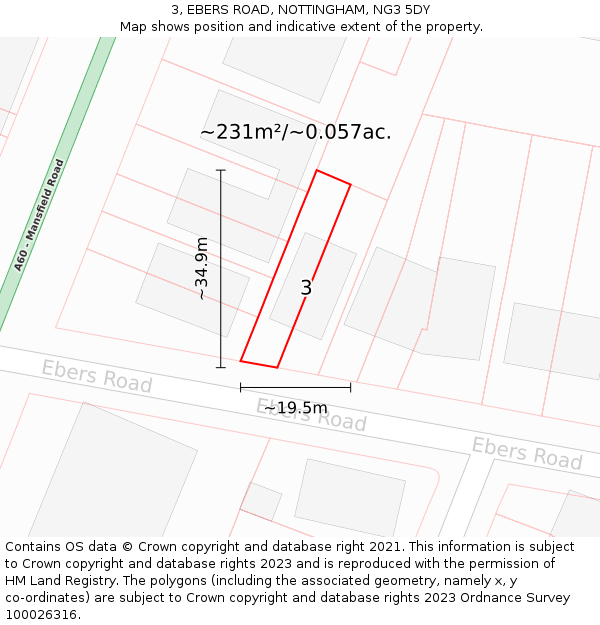 3, EBERS ROAD, NOTTINGHAM, NG3 5DY: Plot and title map