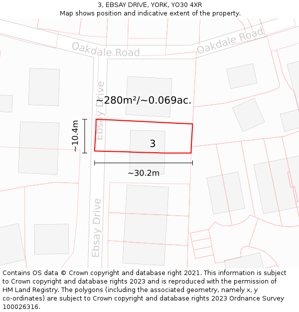 3, EBSAY DRIVE, YORK, YO30 4XR: Plot and title map