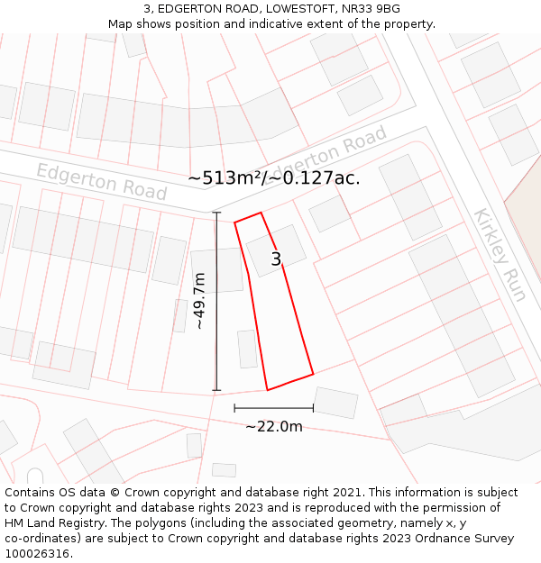 3, EDGERTON ROAD, LOWESTOFT, NR33 9BG: Plot and title map