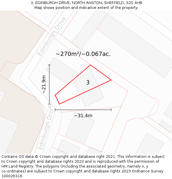 3, EDINBURGH DRIVE, NORTH ANSTON, SHEFFIELD, S25 4HB: Plot and title map