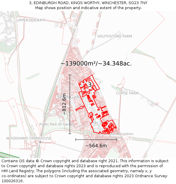 3, EDINBURGH ROAD, KINGS WORTHY, WINCHESTER, SO23 7NY: Plot and title map