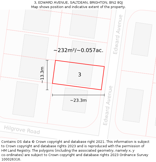3, EDWARD AVENUE, SALTDEAN, BRIGHTON, BN2 8QJ: Plot and title map