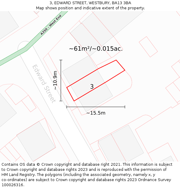 3, EDWARD STREET, WESTBURY, BA13 3BA: Plot and title map