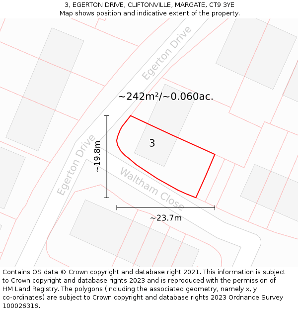 3, EGERTON DRIVE, CLIFTONVILLE, MARGATE, CT9 3YE: Plot and title map