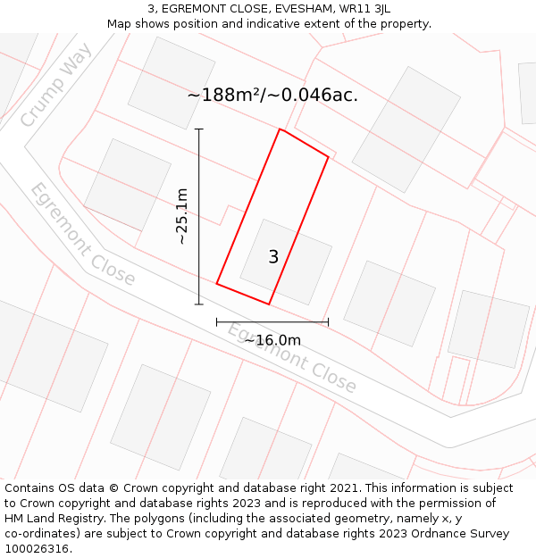 3, EGREMONT CLOSE, EVESHAM, WR11 3JL: Plot and title map