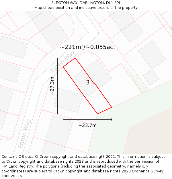 3, EGTON WAY, DARLINGTON, DL1 3PL: Plot and title map