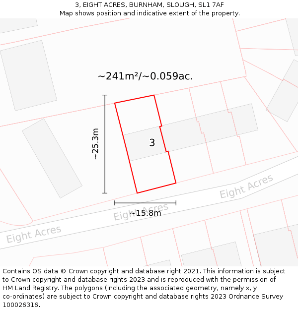 3, EIGHT ACRES, BURNHAM, SLOUGH, SL1 7AF: Plot and title map