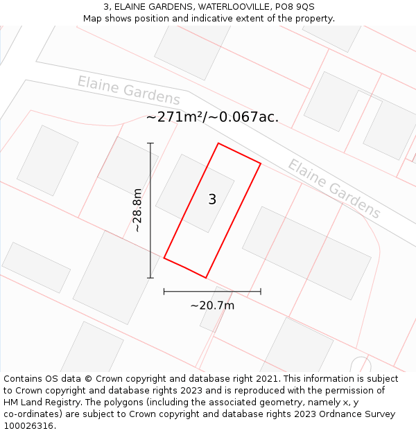 3, ELAINE GARDENS, WATERLOOVILLE, PO8 9QS: Plot and title map