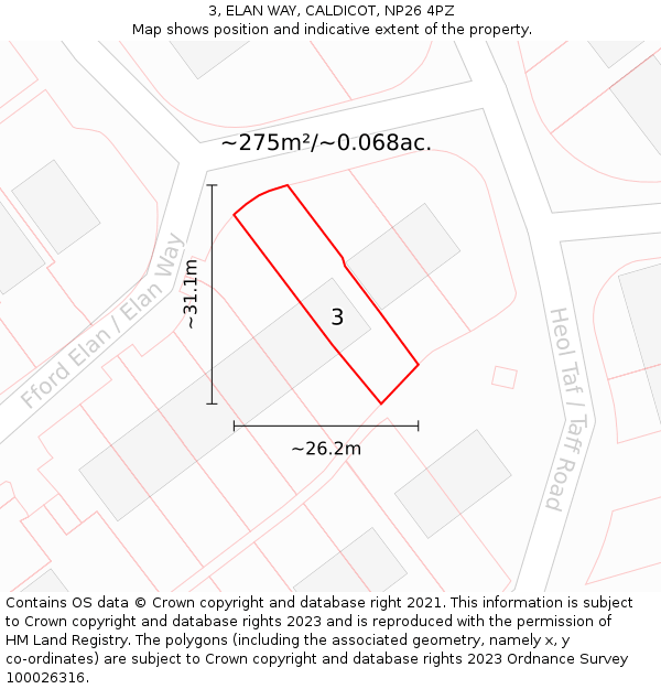 3, ELAN WAY, CALDICOT, NP26 4PZ: Plot and title map