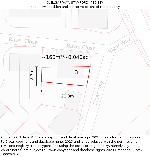 3, ELGAR WAY, STAMFORD, PE9 1EY: Plot and title map