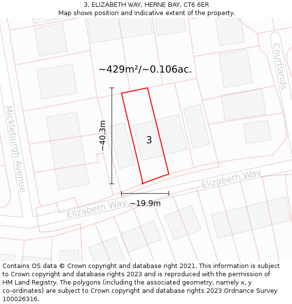 3, ELIZABETH WAY, HERNE BAY, CT6 6ER: Plot and title map