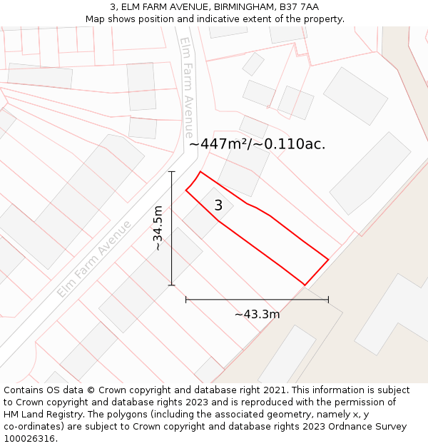 3, ELM FARM AVENUE, BIRMINGHAM, B37 7AA: Plot and title map