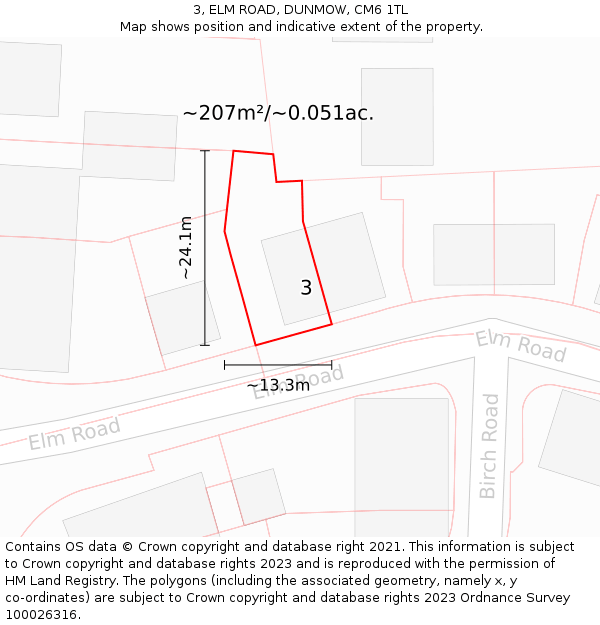 3, ELM ROAD, DUNMOW, CM6 1TL: Plot and title map