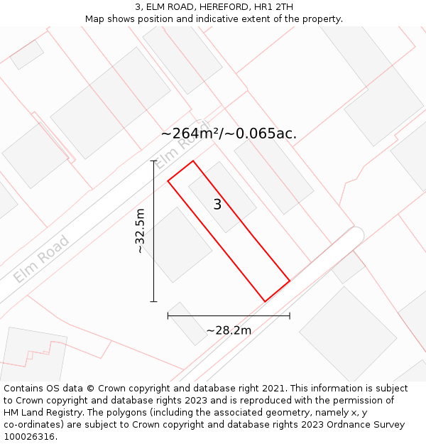 3, ELM ROAD, HEREFORD, HR1 2TH: Plot and title map