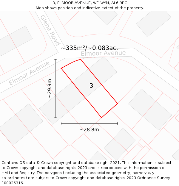 3, ELMOOR AVENUE, WELWYN, AL6 9PG: Plot and title map