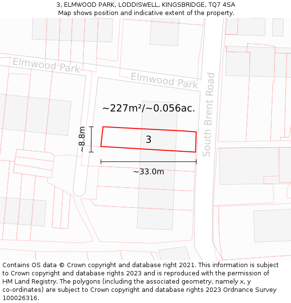 3, ELMWOOD PARK, LODDISWELL, KINGSBRIDGE, TQ7 4SA: Plot and title map