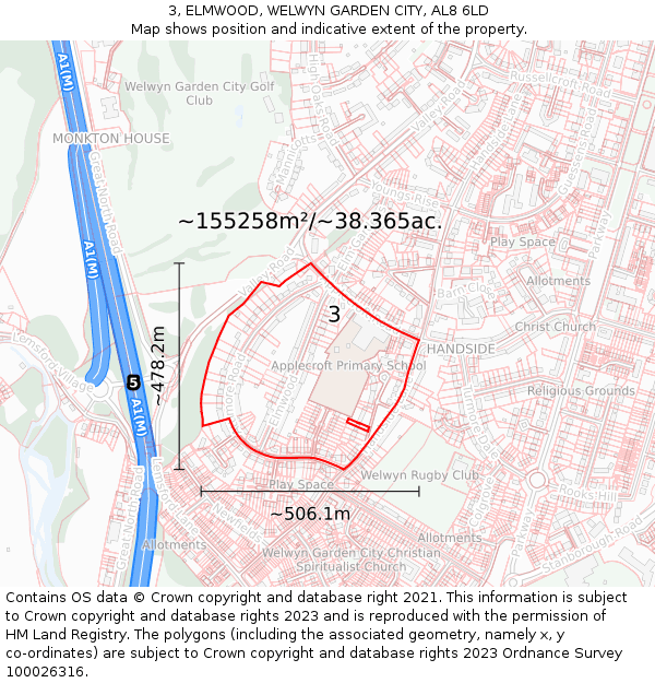 3, ELMWOOD, WELWYN GARDEN CITY, AL8 6LD: Plot and title map