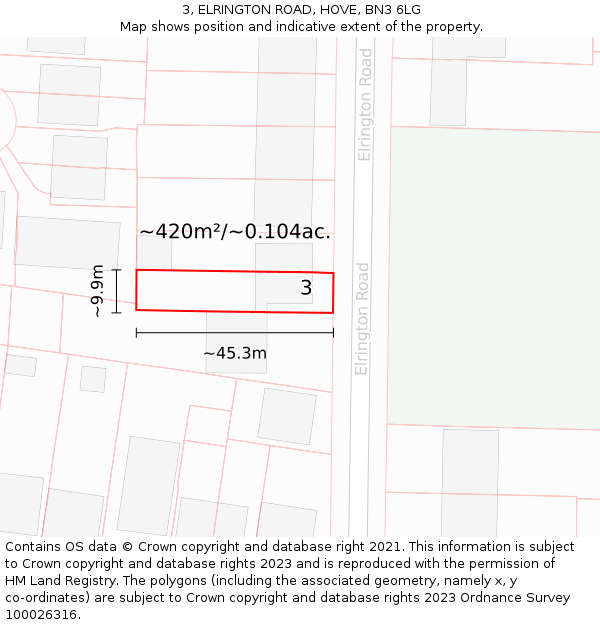 3, ELRINGTON ROAD, HOVE, BN3 6LG: Plot and title map