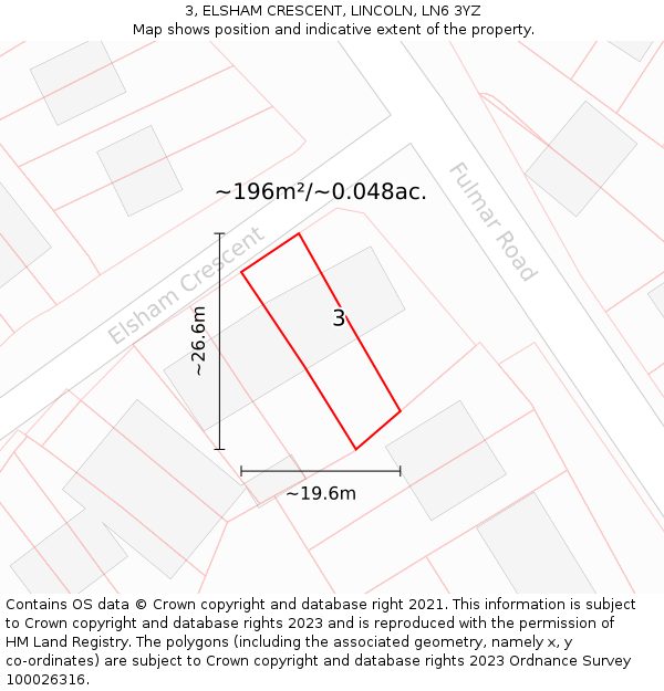 3, ELSHAM CRESCENT, LINCOLN, LN6 3YZ: Plot and title map