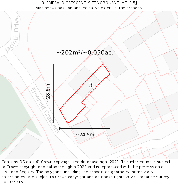 3, EMERALD CRESCENT, SITTINGBOURNE, ME10 5JJ: Plot and title map