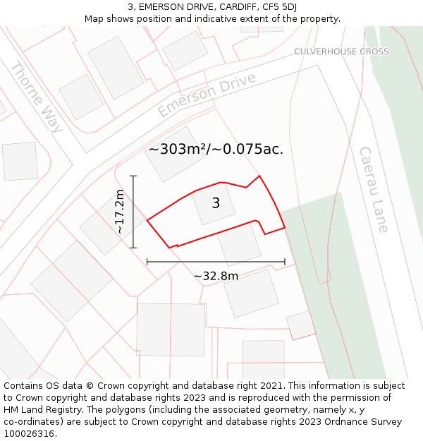 3, EMERSON DRIVE, CARDIFF, CF5 5DJ: Plot and title map