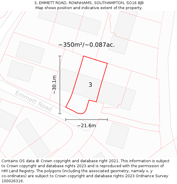 3, EMMETT ROAD, ROWNHAMS, SOUTHAMPTON, SO16 8JB: Plot and title map