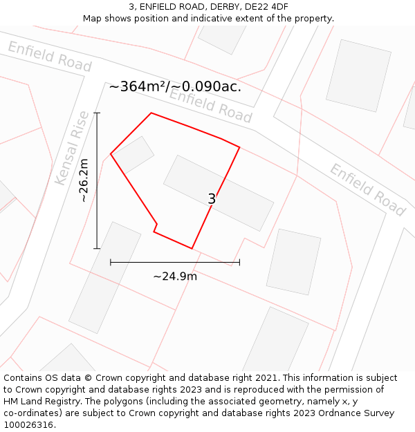 3, ENFIELD ROAD, DERBY, DE22 4DF: Plot and title map
