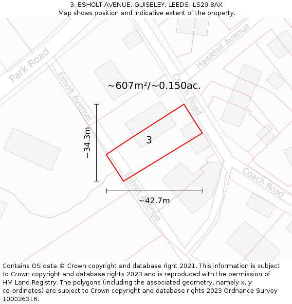 3, ESHOLT AVENUE, GUISELEY, LEEDS, LS20 8AX: Plot and title map