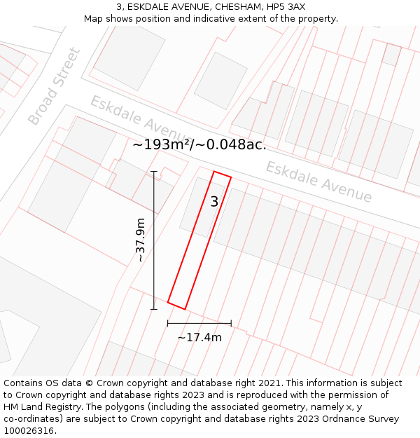 3, ESKDALE AVENUE, CHESHAM, HP5 3AX: Plot and title map