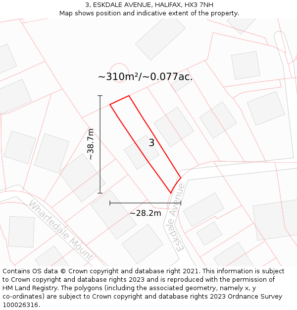 3, ESKDALE AVENUE, HALIFAX, HX3 7NH: Plot and title map