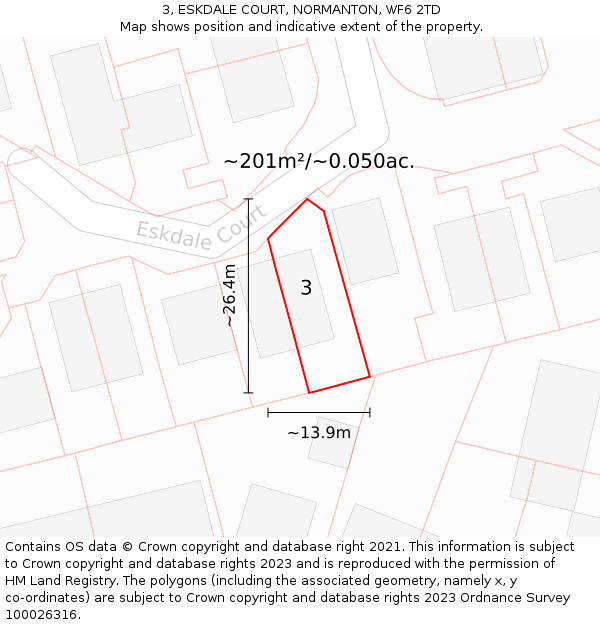 3, ESKDALE COURT, NORMANTON, WF6 2TD: Plot and title map