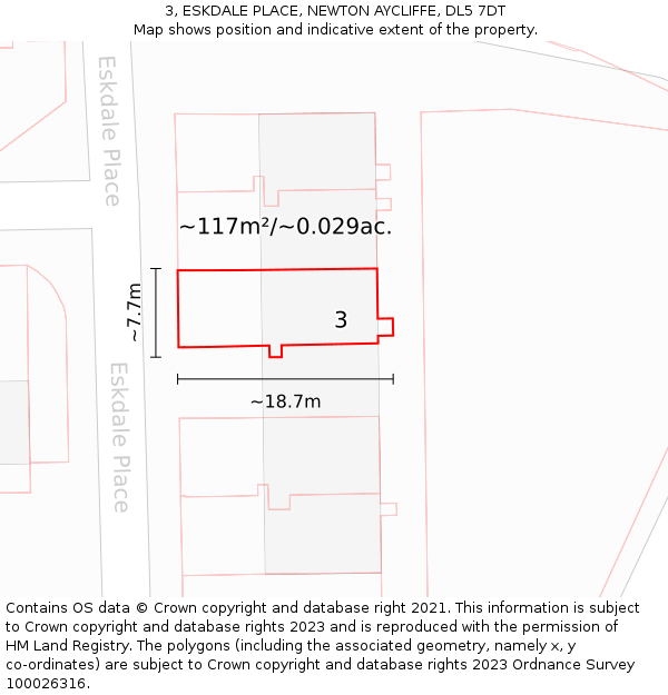 3, ESKDALE PLACE, NEWTON AYCLIFFE, DL5 7DT: Plot and title map