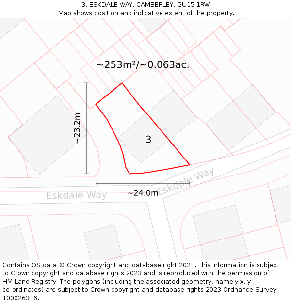 3, ESKDALE WAY, CAMBERLEY, GU15 1RW: Plot and title map