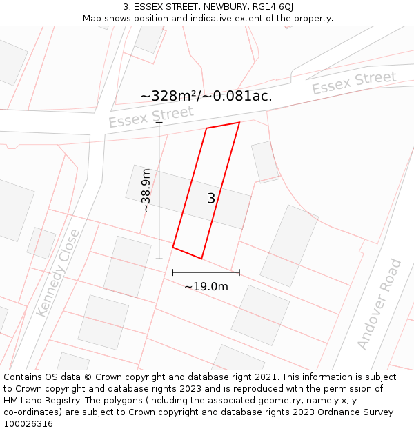 3, ESSEX STREET, NEWBURY, RG14 6QJ: Plot and title map