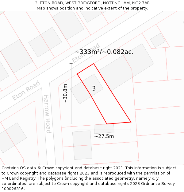 3, ETON ROAD, WEST BRIDGFORD, NOTTINGHAM, NG2 7AR: Plot and title map