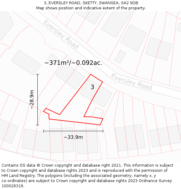 3, EVERSLEY ROAD, SKETTY, SWANSEA, SA2 9DB: Plot and title map