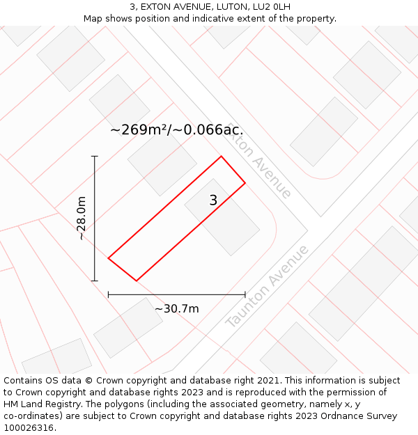 3, EXTON AVENUE, LUTON, LU2 0LH: Plot and title map