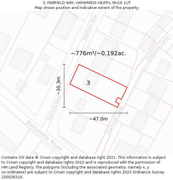 3, FAIRFIELD WAY, HAYWARDS HEATH, RH16 1UT: Plot and title map