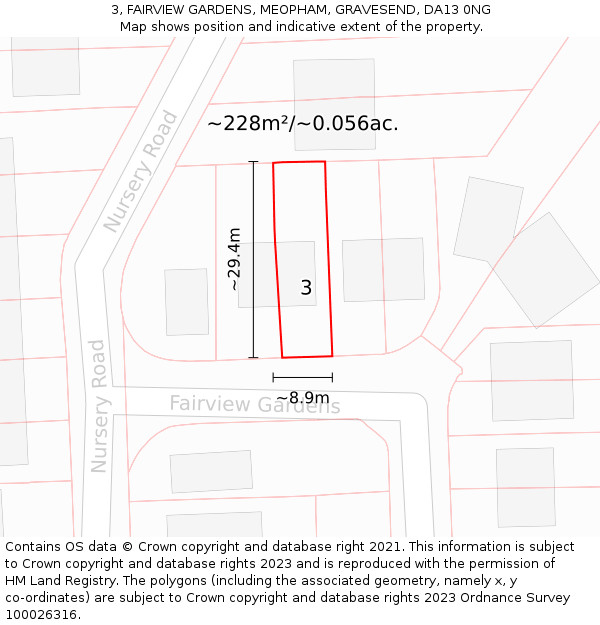 3, FAIRVIEW GARDENS, MEOPHAM, GRAVESEND, DA13 0NG: Plot and title map