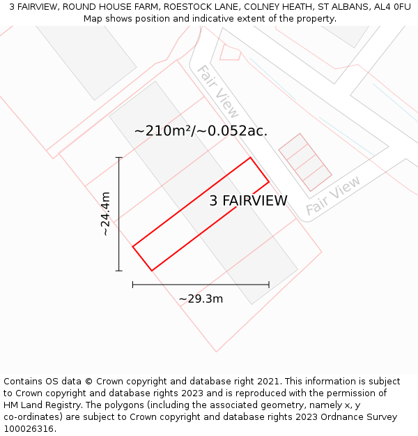 3 FAIRVIEW, ROUND HOUSE FARM, ROESTOCK LANE, COLNEY HEATH, ST ALBANS, AL4 0FU: Plot and title map