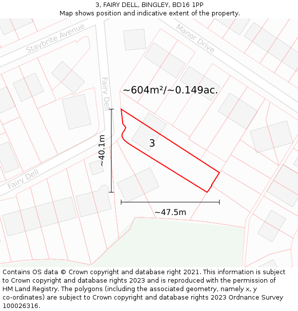 3, FAIRY DELL, BINGLEY, BD16 1PP: Plot and title map