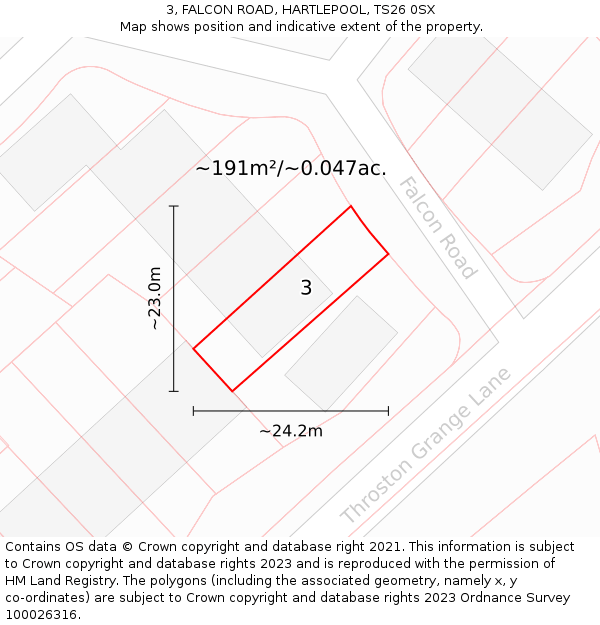 3, FALCON ROAD, HARTLEPOOL, TS26 0SX: Plot and title map