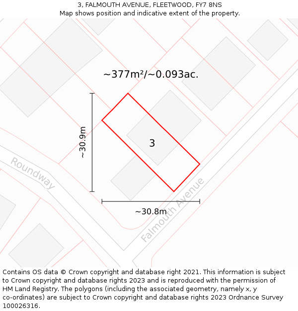 3, FALMOUTH AVENUE, FLEETWOOD, FY7 8NS: Plot and title map